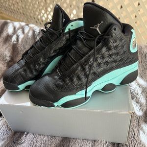 Nike Air Jordan 13 Retro Shoes in Black/Island Green/Metallic Silver